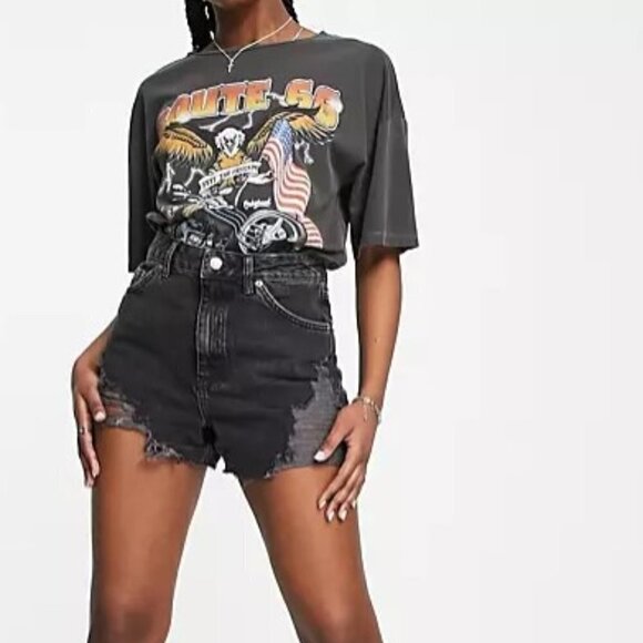 Topshop black distressed raw hem high rise shorts - Picture 1 of 5
